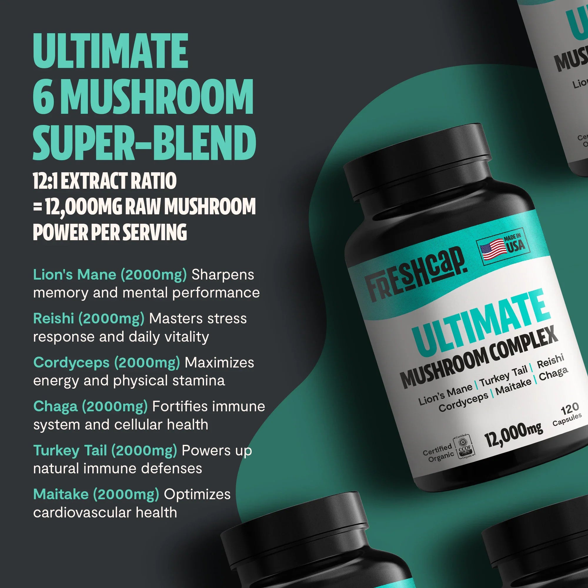 Organic Mushroom Complex Supplement Capsules