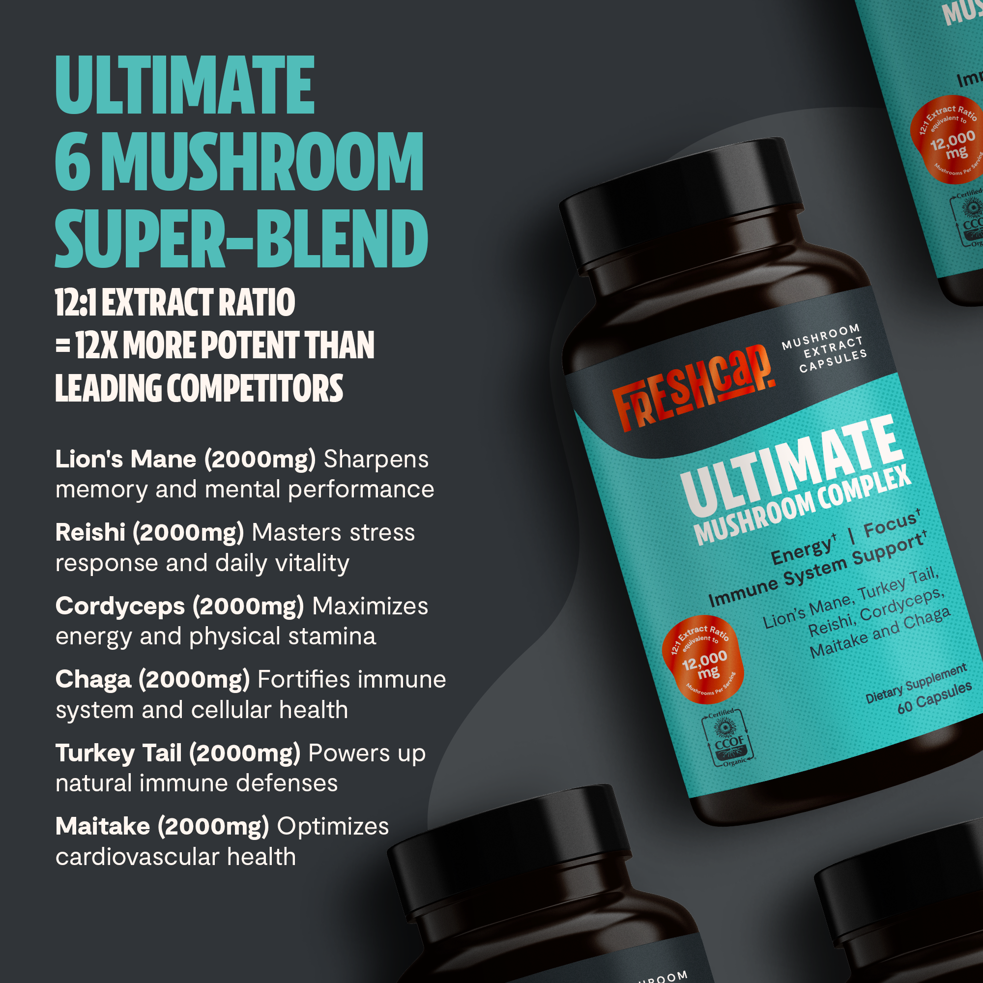 Organic Mushroom Complex Supplement Capsules