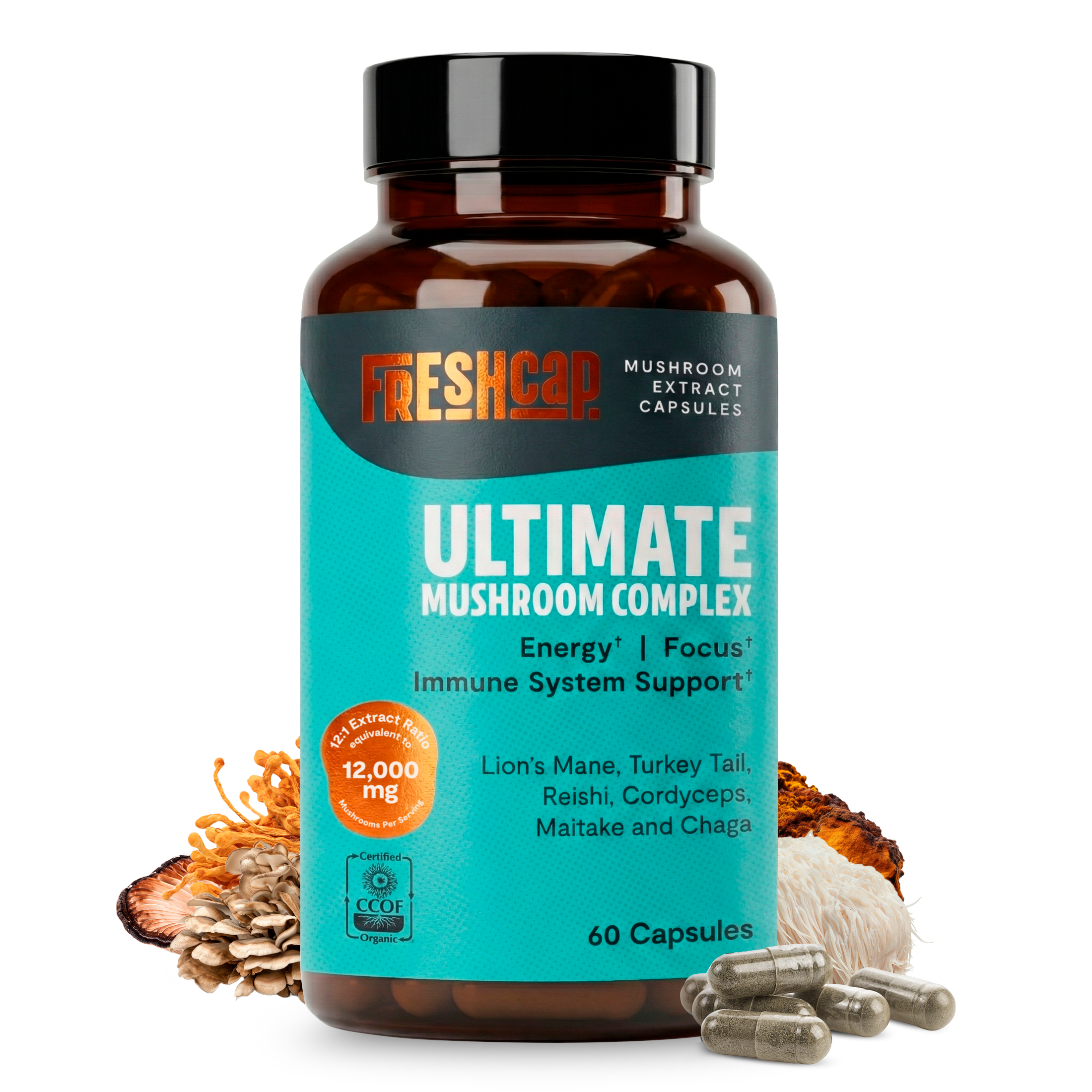 Organic Mushroom Complex Supplement Capsules